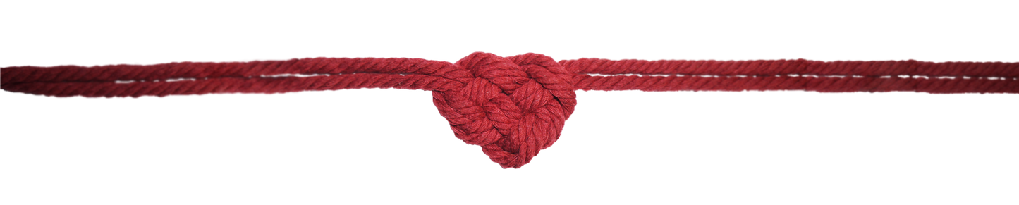 Signature Red Rope Heart Knot disecting the page